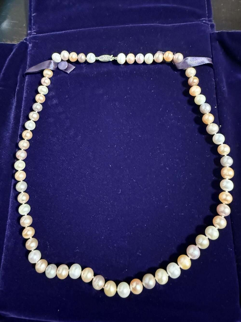 Multi-Color Freshwater Pearl Necklace with 14K Gold Filigree Clasp, 18"